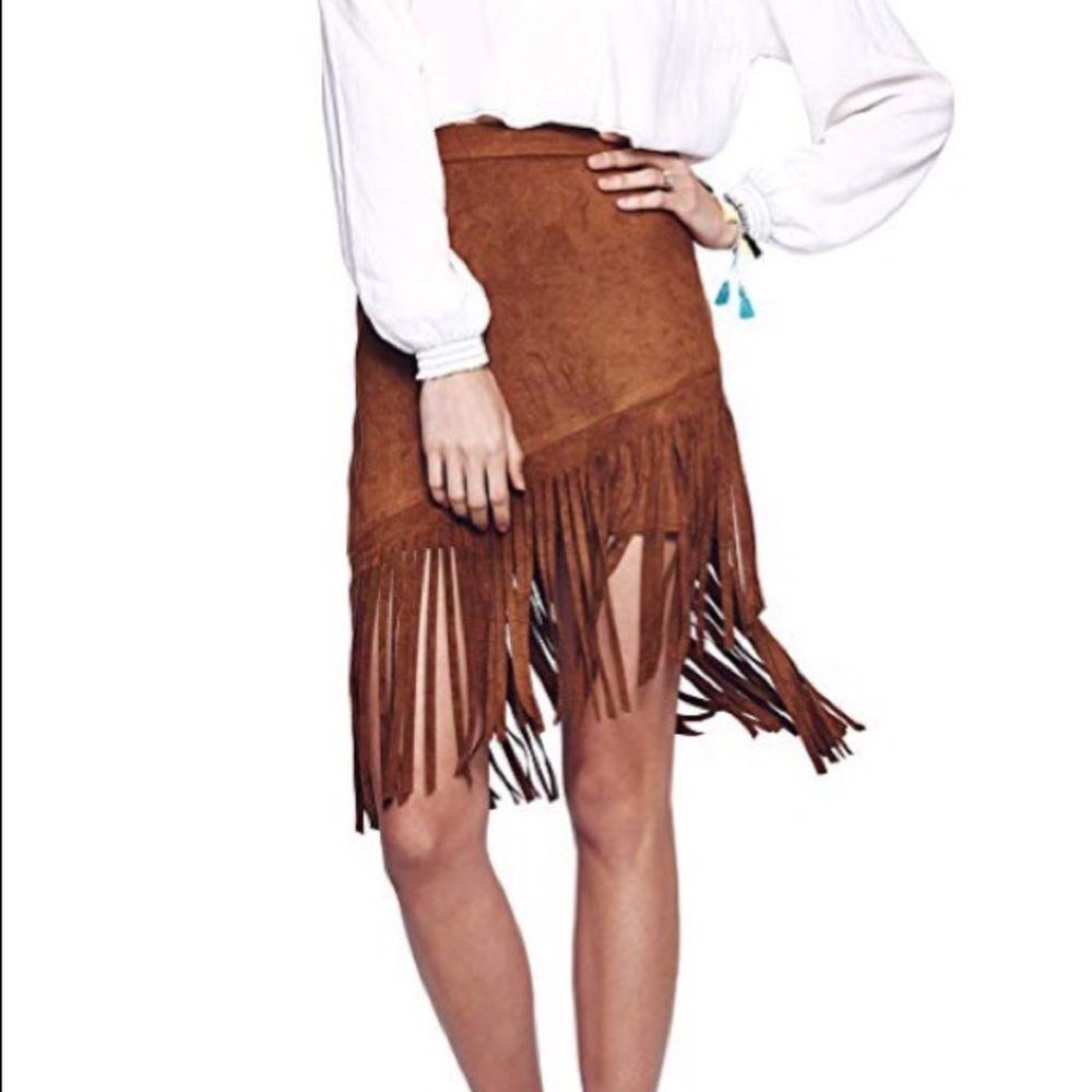 High Waisted Asymmetrical Fringe Skirt, Size S